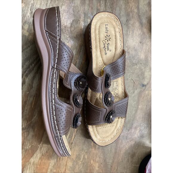 Lady Sun Contorto Brown Floral Sandals Size 9 - Picture 6 of 6